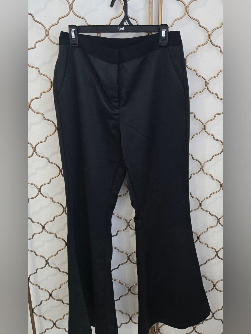 Forever 21  Black Wide-Leg Bell Bottom Satin Smooth Trousers.